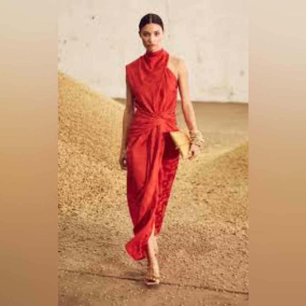 One-Sleeve Silk-Jacquard Maxi Dress